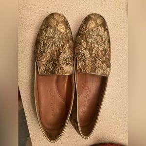 Gentle Souls flats, gold damask like leather